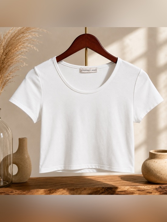 Sincerly Jules Tops - Sincerely Jules White Super Soft Crop Top Short Sleeve Minimalist Tee XS Y2K